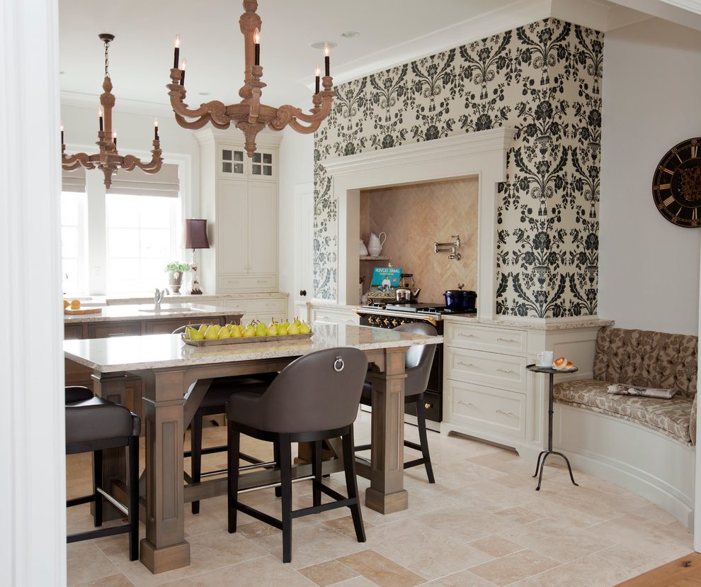 Vancouver French Country Chandelier With Stainless - Black And White Wallpaper In Kitchen - HD Wallpaper 