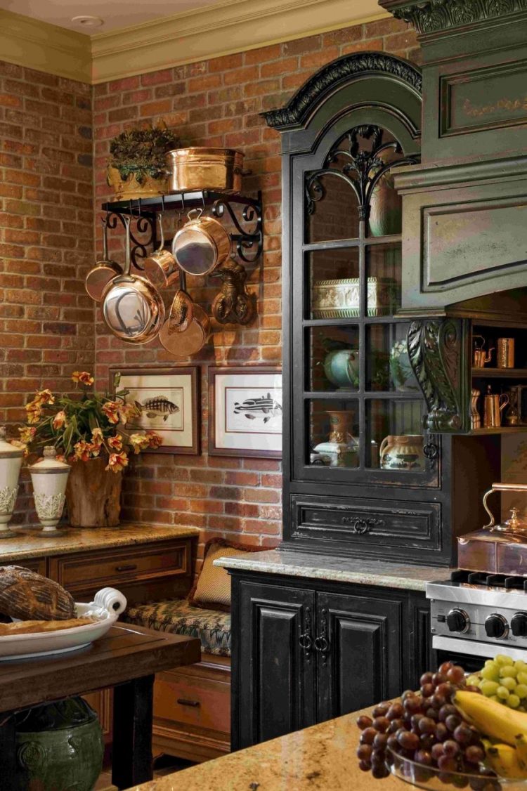 Amazing Kitchen Design With French Country Furniture - Black French Country Kitchen - HD Wallpaper 