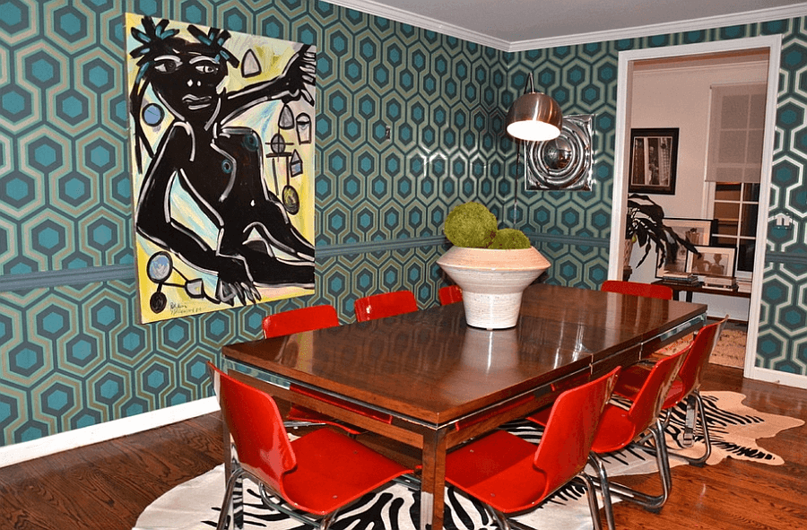 Retro Geometric Style Dining Room Wallpaper Decor Ideas - Green David Hicks Hexagon - HD Wallpaper 