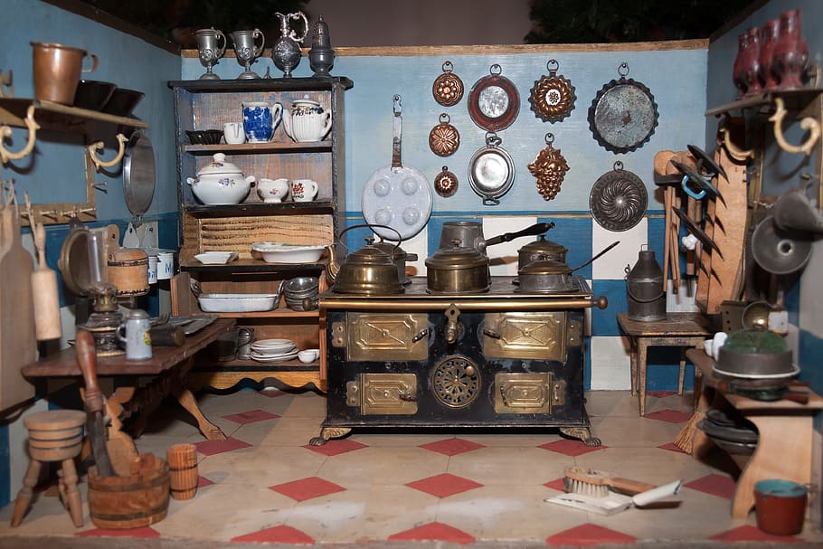 Vintage Blue And Brown Steel Gas Range, Dolls Kitchen, - HD Wallpaper 