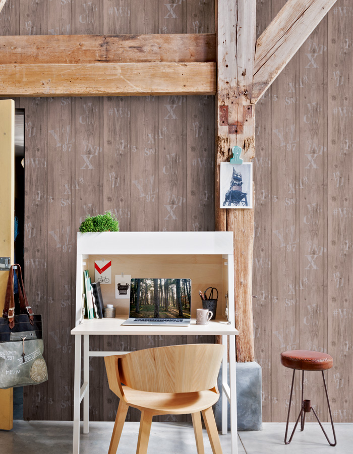 Stamped Faux Wood Wallpaper In A Home Office Design - Wallpaper - HD Wallpaper 