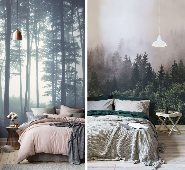 Wallpaper In The Bedroom Scandinavian Style Forest - Feature Walls - HD Wallpaper 