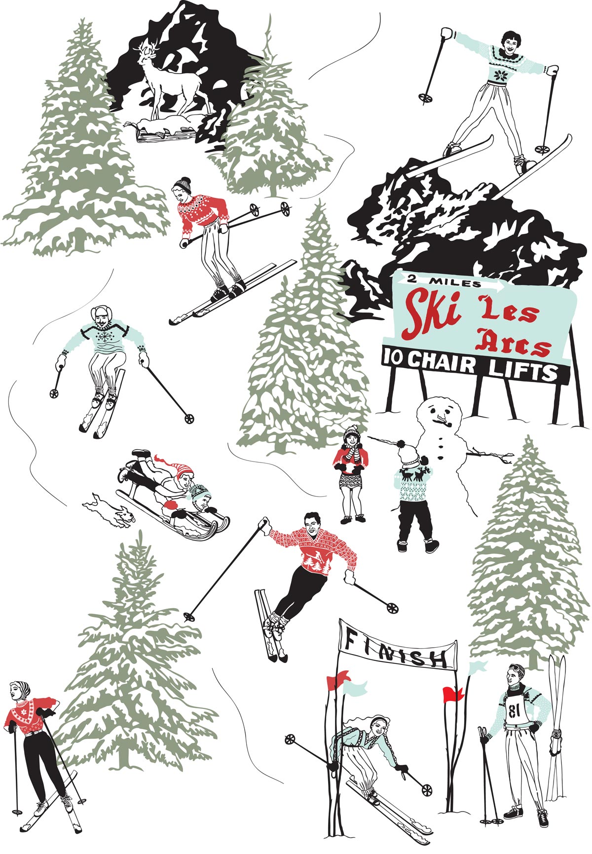 Wintersports Wallpaper - Vintage Wallpaper Skiing - 1200x1730 Wallpaper