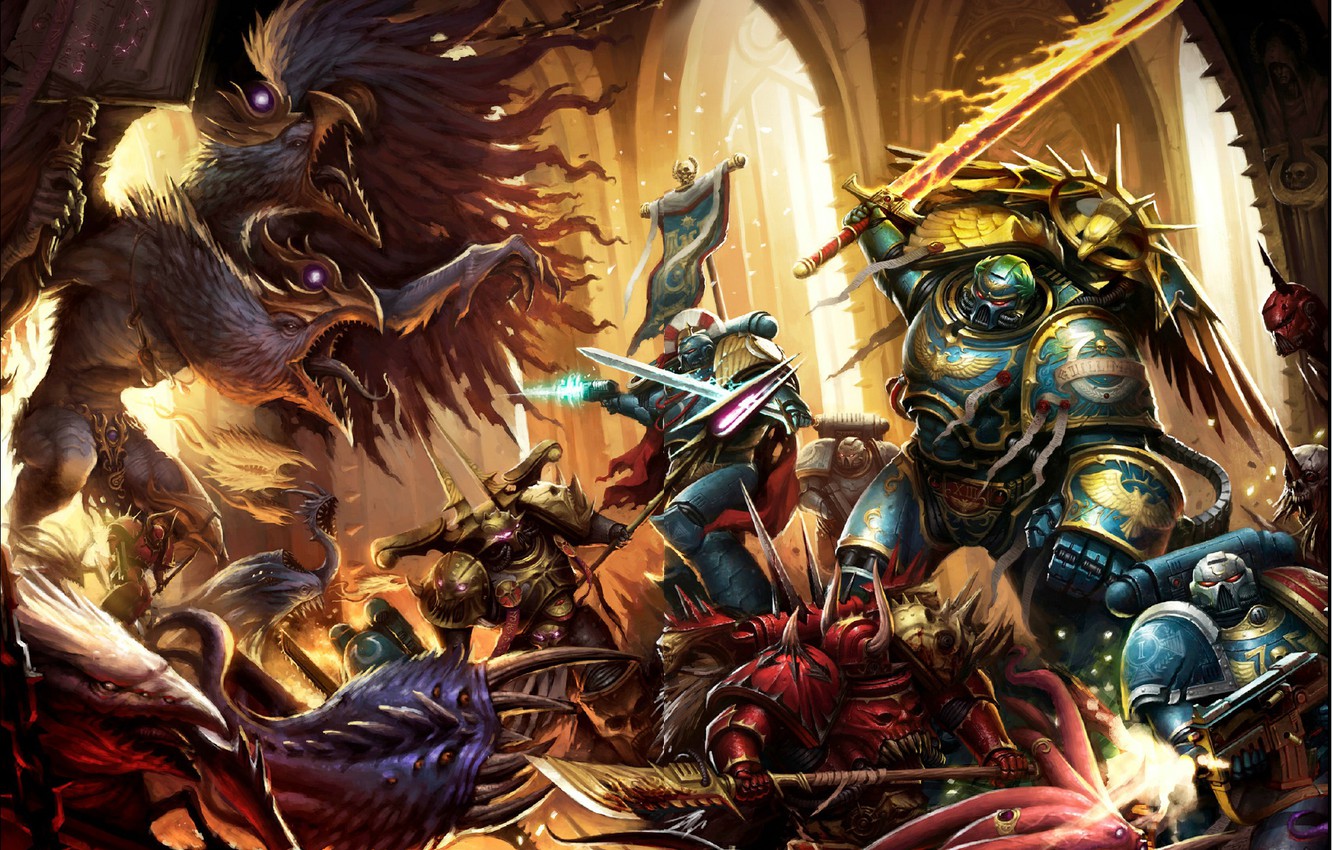 Photo Wallpaper Chaos, Space Marines, Demons, Ultramarines, - Warhammer 40k - HD Wallpaper 