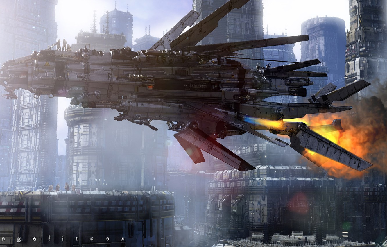 Photo Wallpaper The City, Ship, Dystopia - Sci Fi Mega Spaceship - HD Wallpaper 