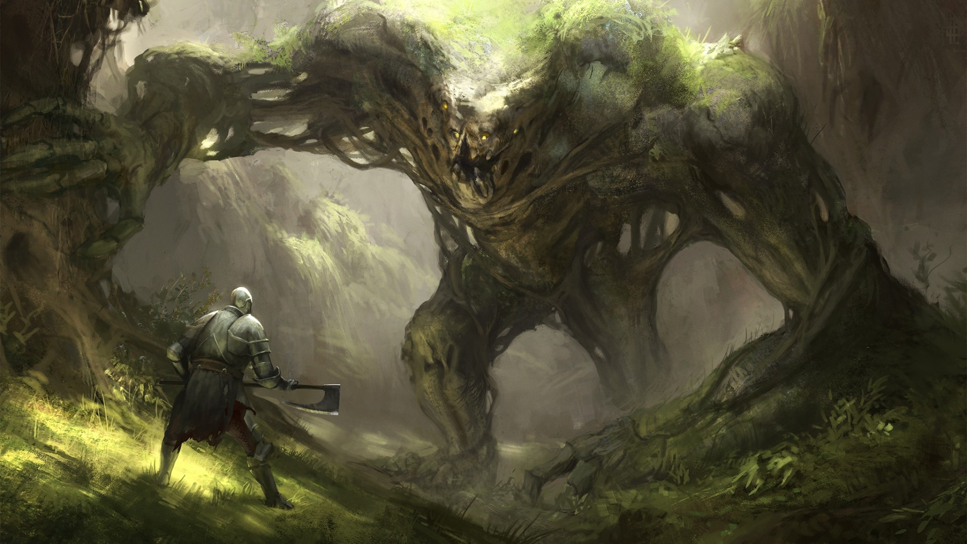 Living Tree, Man, Axe, Forest, Fantasy Creature - Fantasy Earth Elemental - HD Wallpaper 
