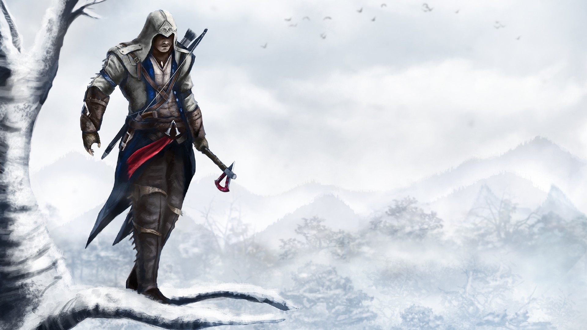 Wallpaper Assassin’s Creed Tree Axe Winter Bow America - Assassins Creed 3 Wallpaper Bow - HD Wallpaper 