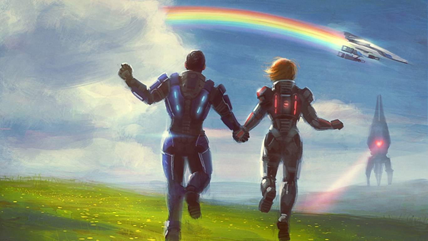 Mass Effect Rainbow Skipping Drawing Normandy Reaper - Mass Effect Wallpaper Femshep - HD Wallpaper 