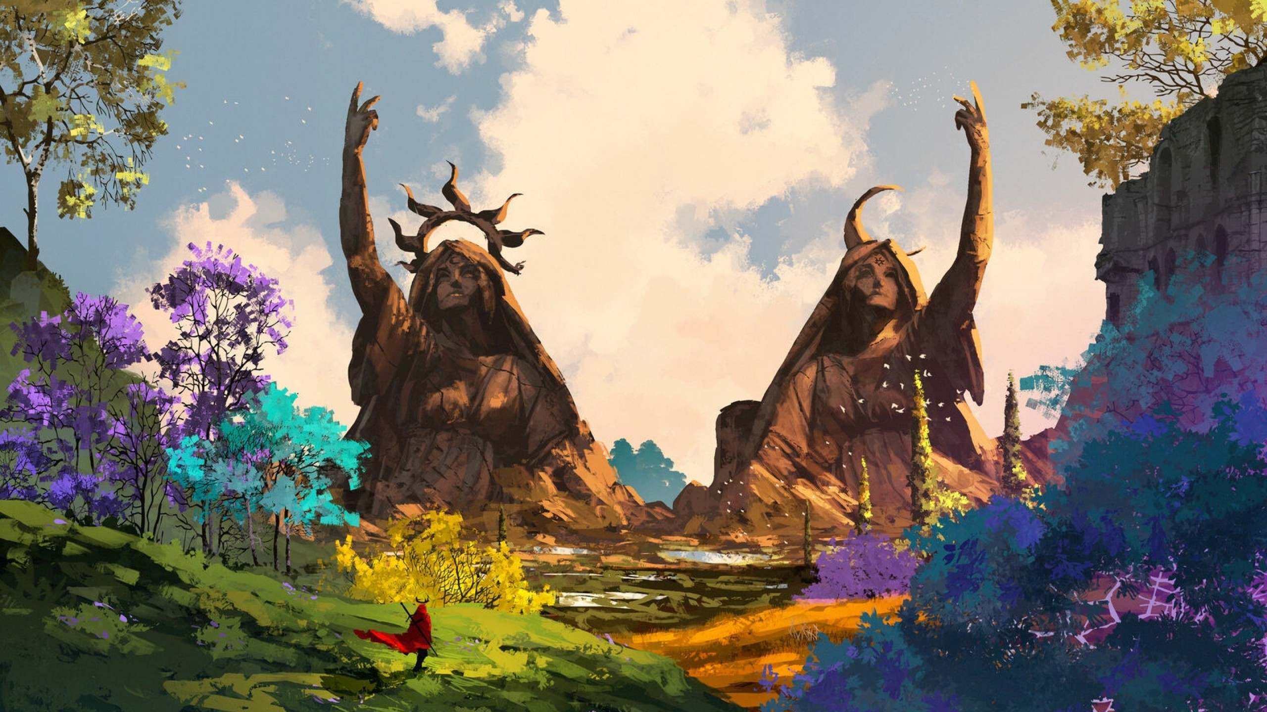 Fantasy World, Statues, Concept Design, Wanderer, Scenic - Anatofinnstark The King's Journey - HD Wallpaper 