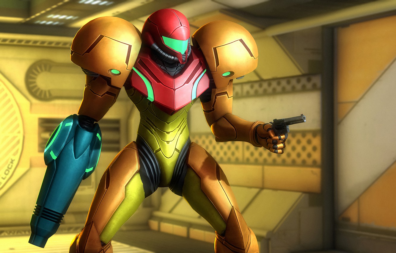 Photo Wallpaper Girl, Rendering, Helmet, Armor, Revolver, - Samus Aran Metroid Armor - HD Wallpaper 