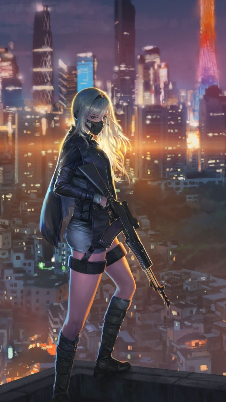 Sniper Girl, Cityscape, Anime Girl, Art, Wallpaper - Anime City Wallpaper 4k - HD Wallpaper 