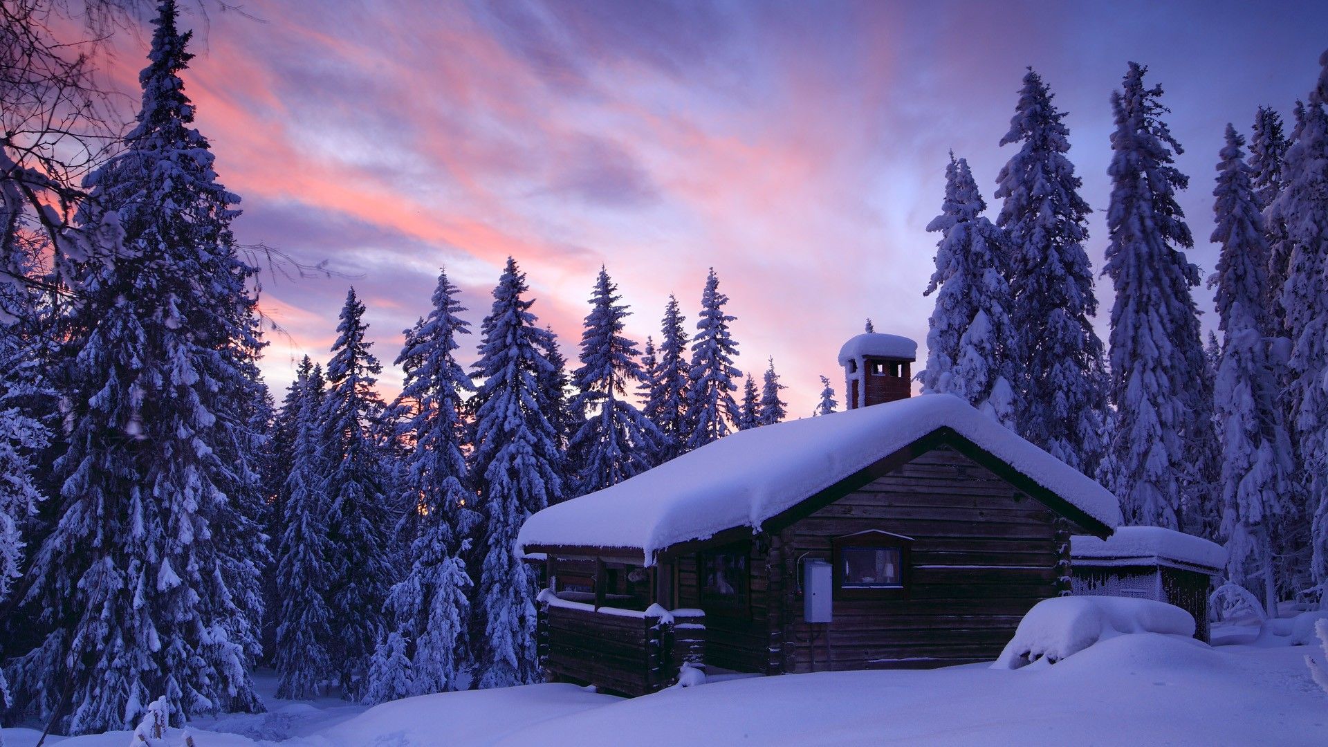 Cottage In Snowy Mountains - HD Wallpaper 