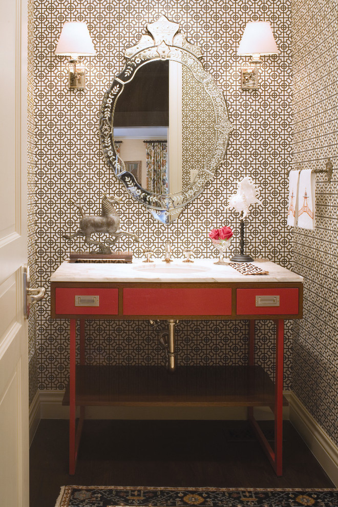 Powder Room Wallpaper Ideas Powder Room Traditional - Designer Mirror For Bathroom - HD Wallpaper 