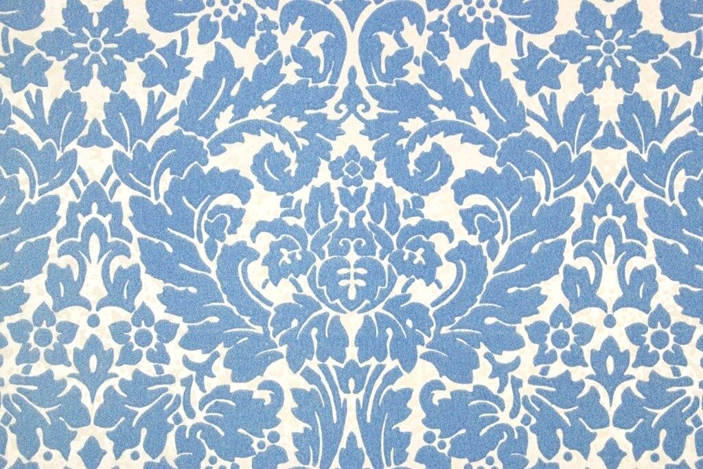 Download Blue Flocked Wallpaper Vintage Flock Damask Velvet Blue