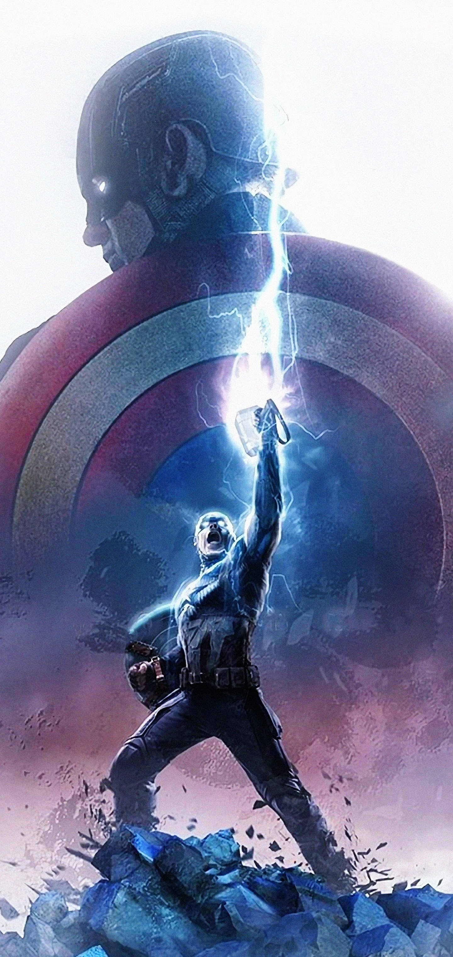 Endgame, Captain America, Thor Hammer, Lightning, 4k, - Captain America  With Hammer Endgame - 1440x3040 Wallpaper 