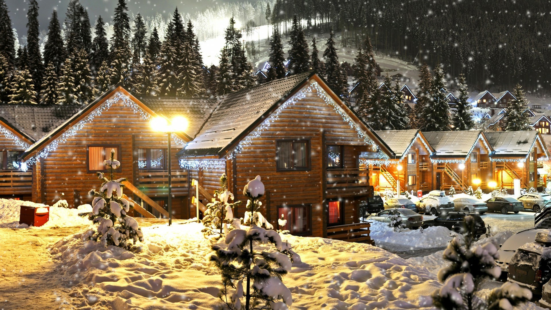 1920x1080, Christmas Log Cabin Wallpaper - Christmas Cabin Snow Night - HD Wallpaper 