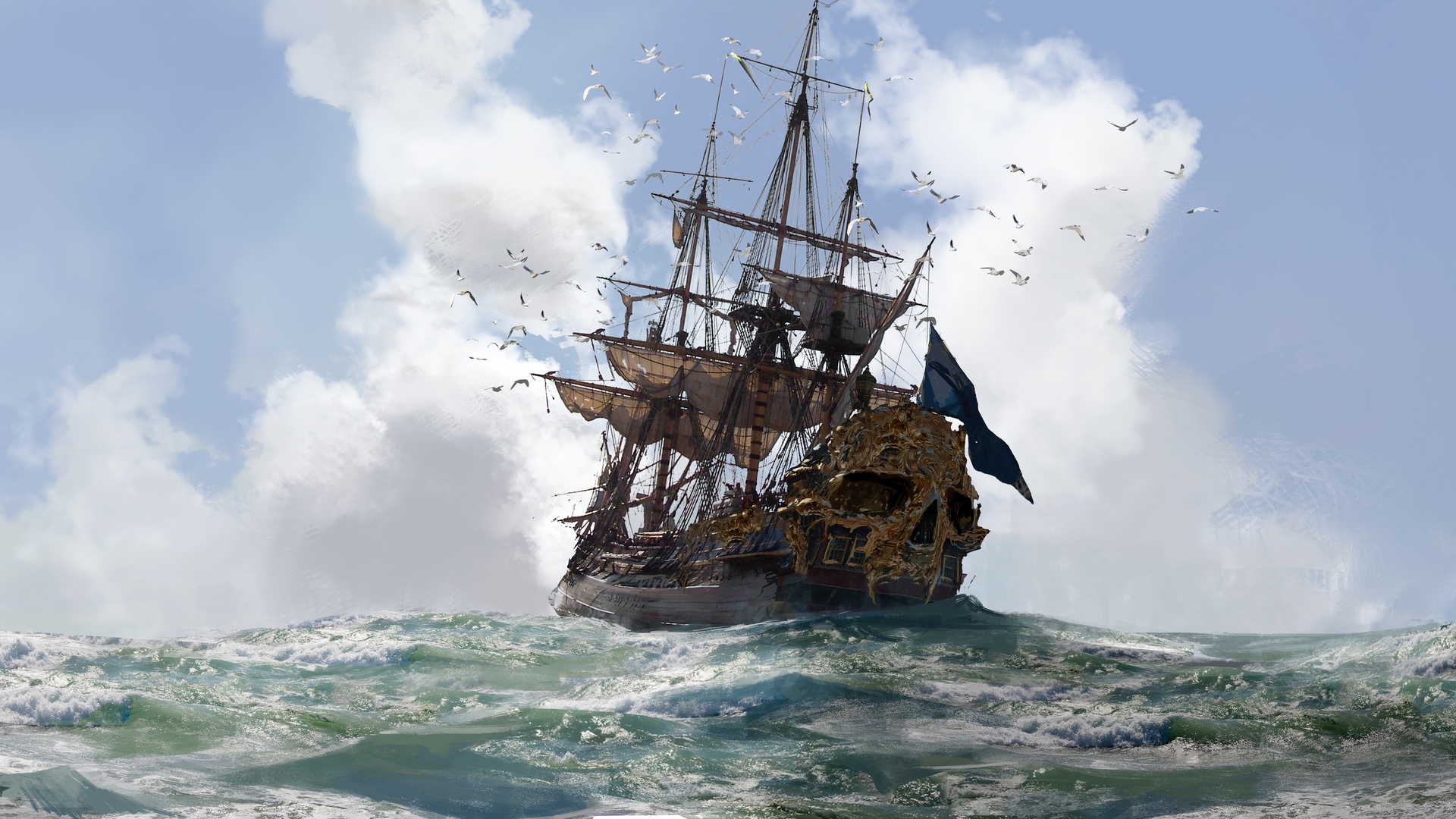 Photo Wallpaper Sake, Game, Gold, Sky, Sea, Pirate, - Skull And Bones Game Ubisoft - HD Wallpaper 
