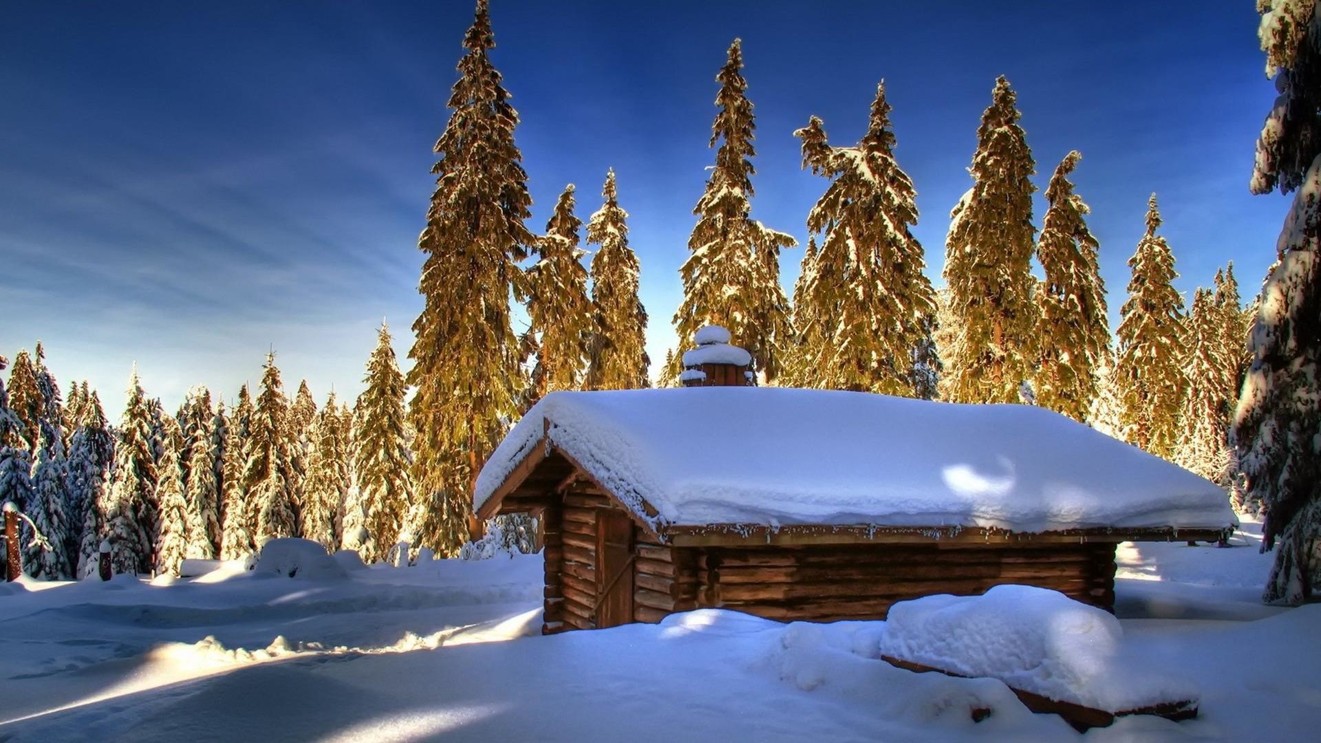Nature Winter Snow Cabin Wallpaper - Cabin In The Winter - HD Wallpaper 