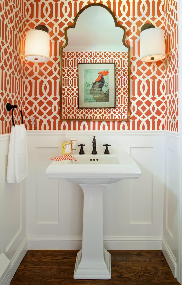 Powder Room Wallpaper Ideas Powder Room Traditional - Half Bathroom Wall Ideas - HD Wallpaper 