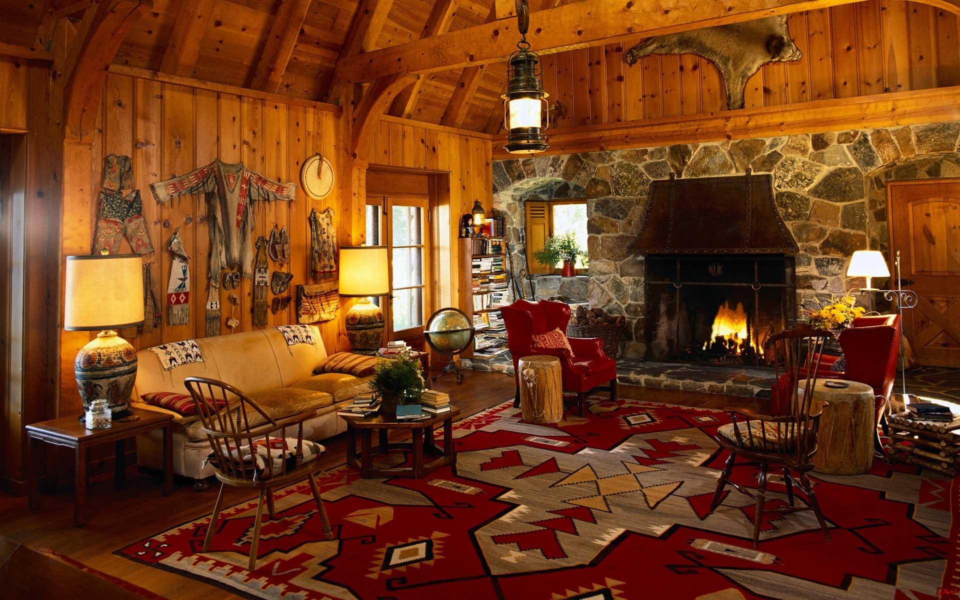 Country Christmas Living Room Log Cabin