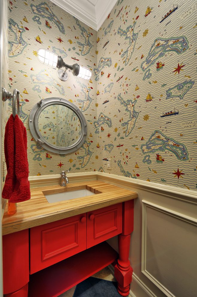 Philadelphia Powder Room Wallpaper Powder Room Beach - Bathroom - HD Wallpaper 
