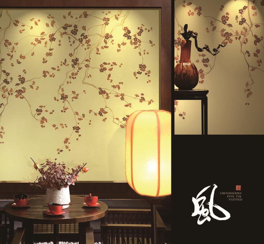 Plum Blossom Chinoiserie Non-woven Fine Ink Hand Painted - Interior Design - HD Wallpaper 