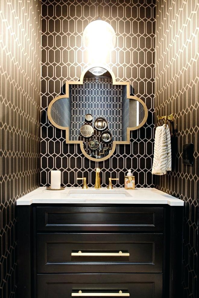 Powder Room Wallpaper Bathroom Vanity Lighting Transitional - Black And Gold Wallpaper Powder Room - HD Wallpaper 