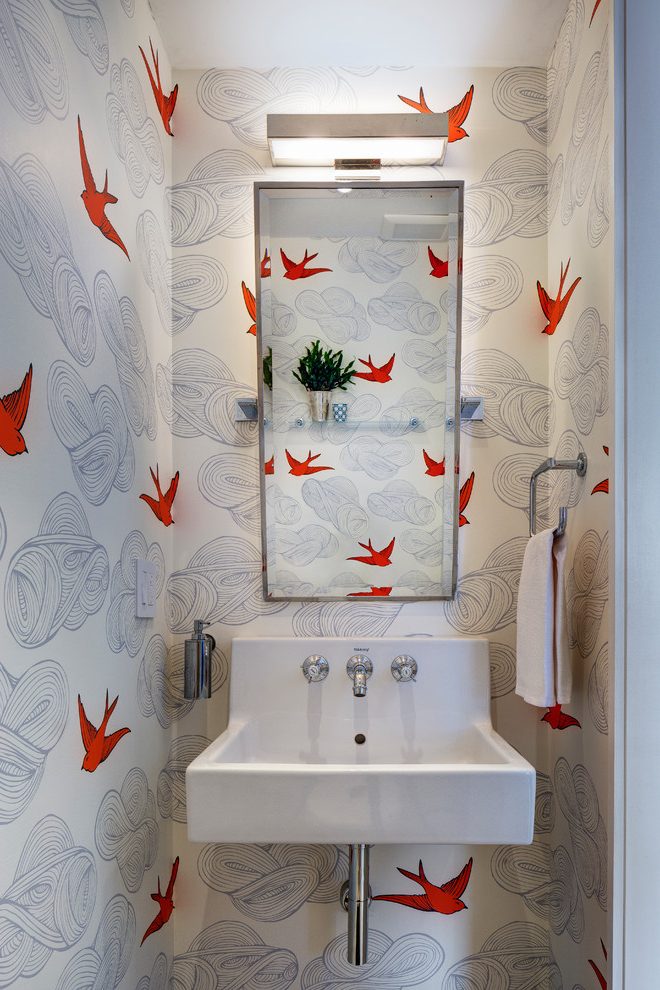 New York Powder Room Wallpaper With Metal Towel Rings - Bird Wallpaper In  Powder Room - 660x990 Wallpaper 