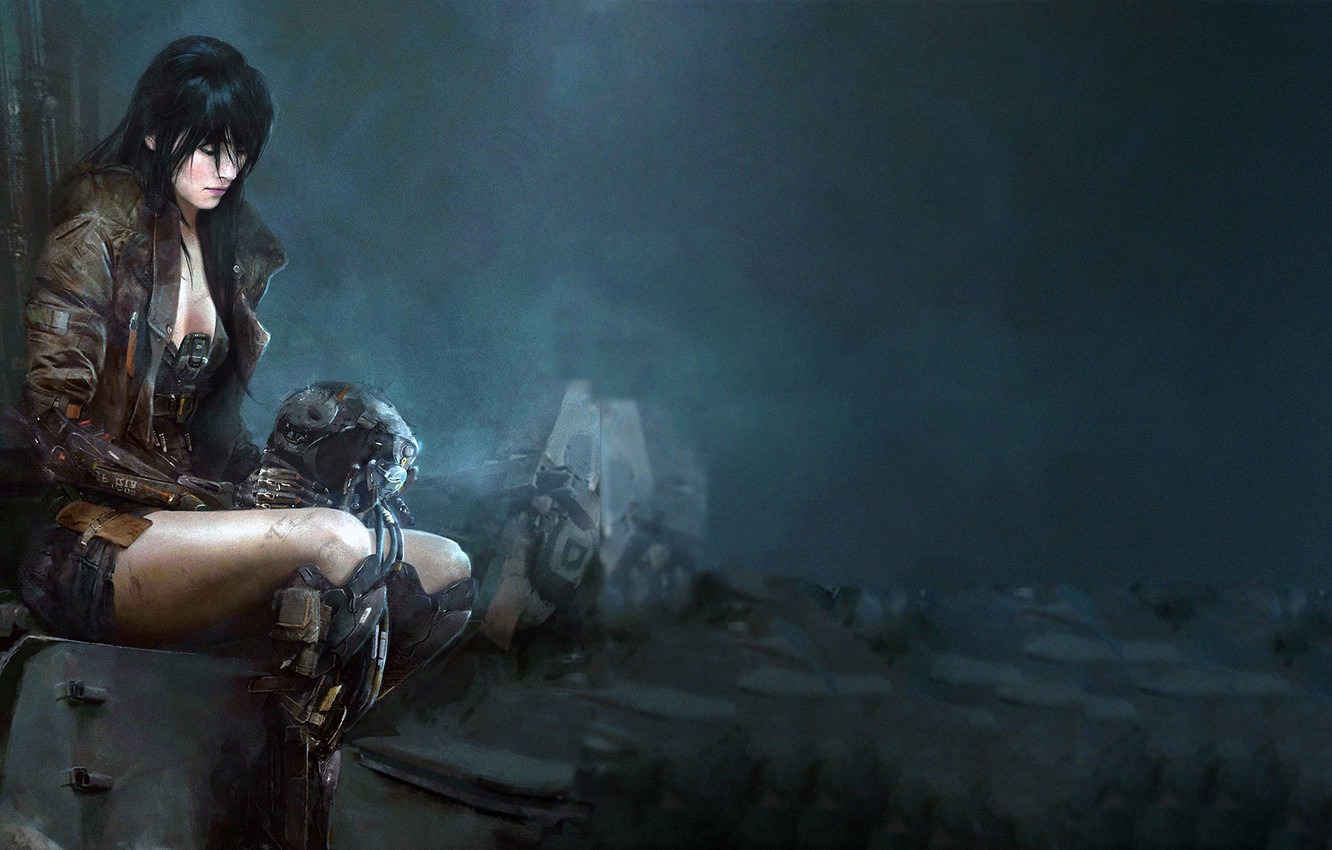 Photo Wallpaper Dark, Girl, Fantasy, Robot, Shorts, - Digital Art Cyberpunk Girl - HD Wallpaper 