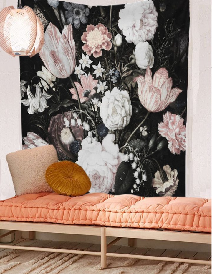 Blossoms Wall Tapestry Fabric Wallpaper Home Decor,60″wx - Floral Tapestry Gray Pink - HD Wallpaper 