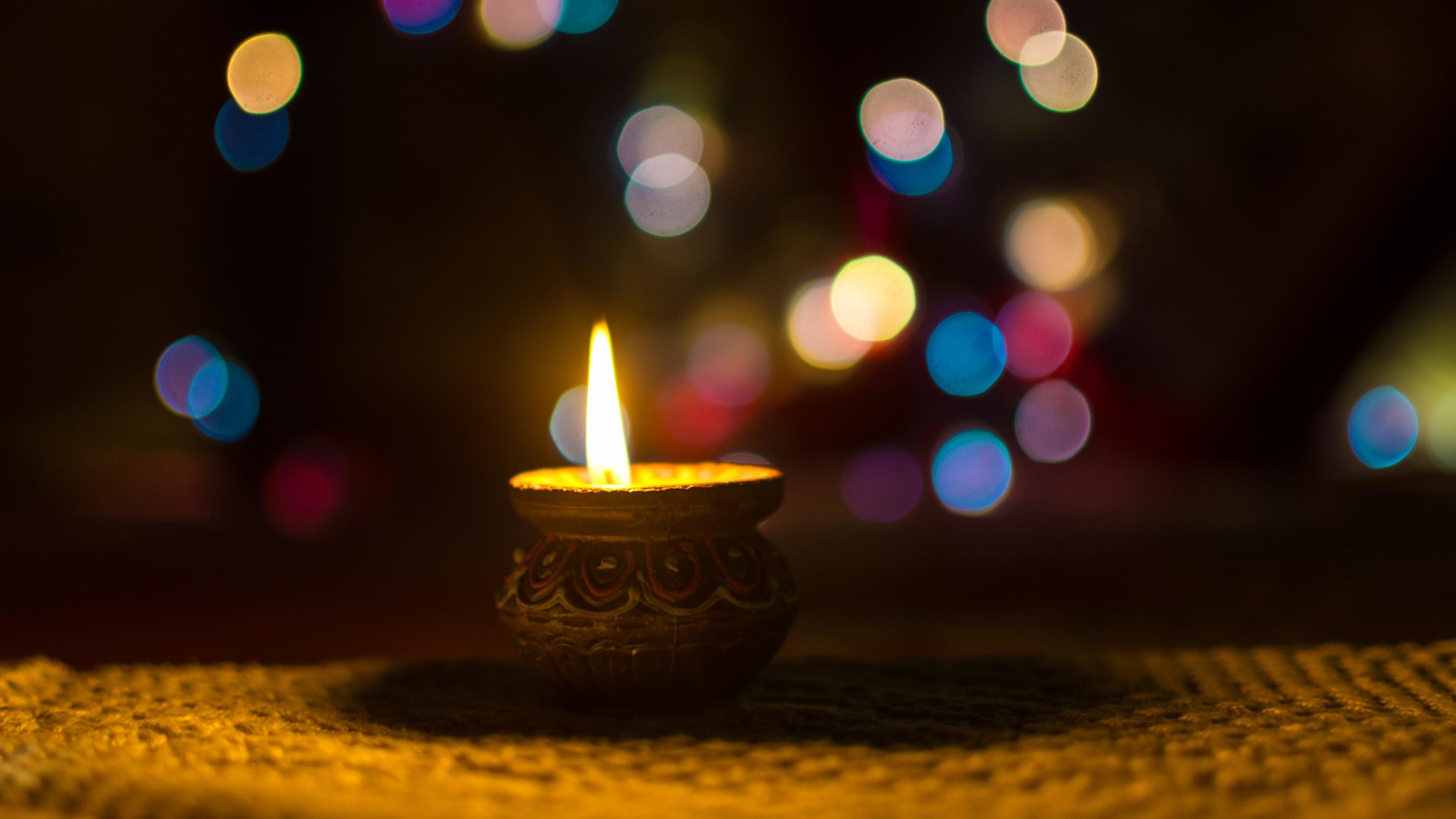 3840x2160, Candlelight With Bokeh Effect Wallpaper - Diwali Captions For Instagram - HD Wallpaper 