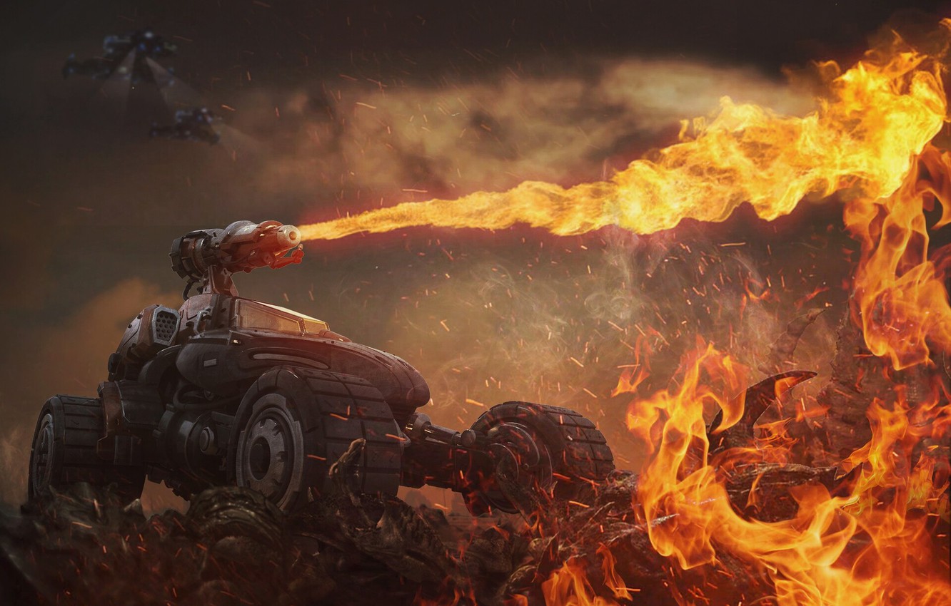 Photo Wallpaper Fire, Flame, Fire, Blizzard, Flame, - Starcraft 2 Hellion Artwork - HD Wallpaper 