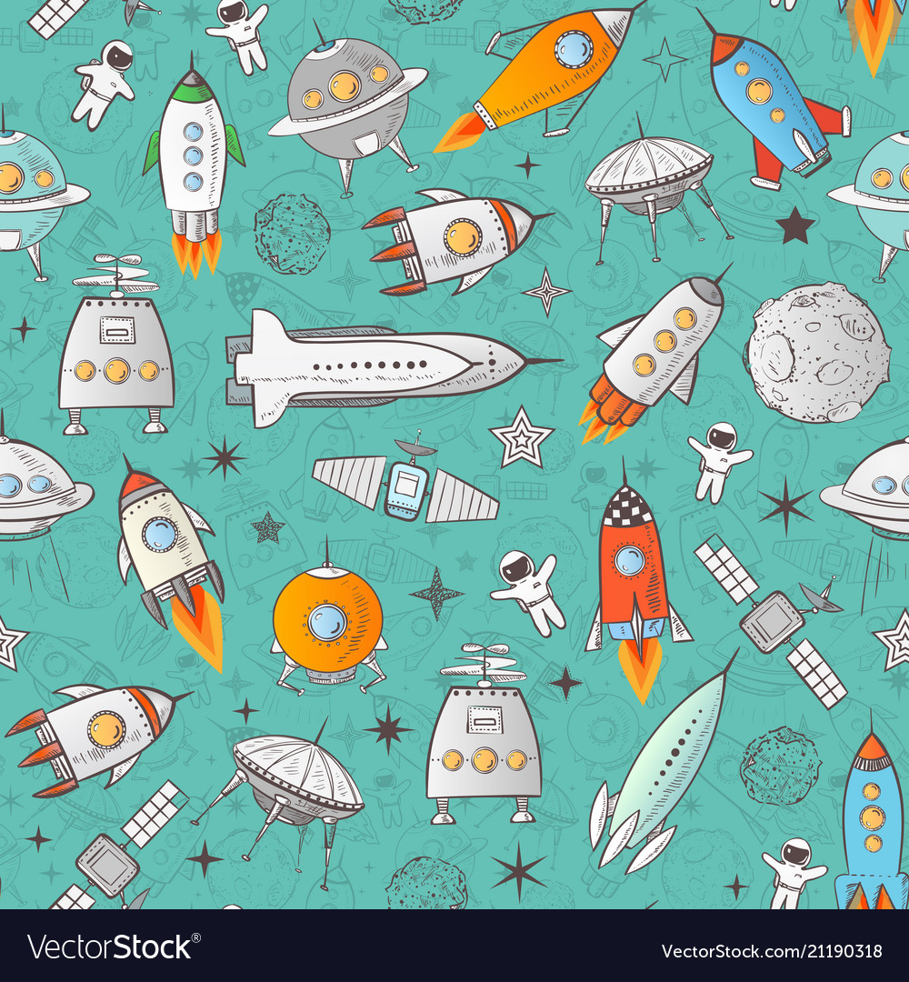 Space Rocket Seamless Pattern - HD Wallpaper 