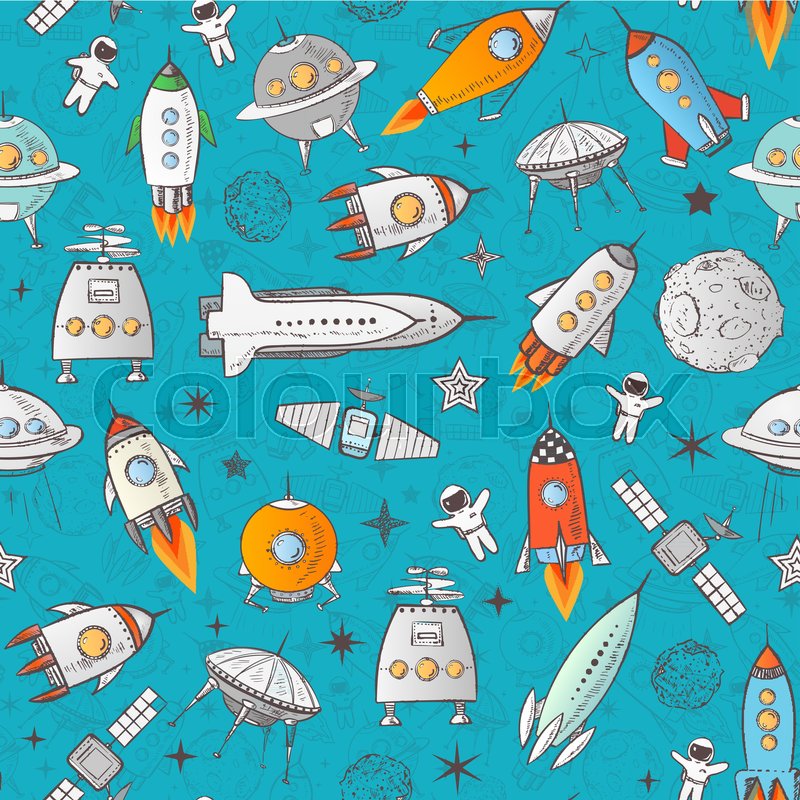 Space Rocket Seamless Pattern - HD Wallpaper 