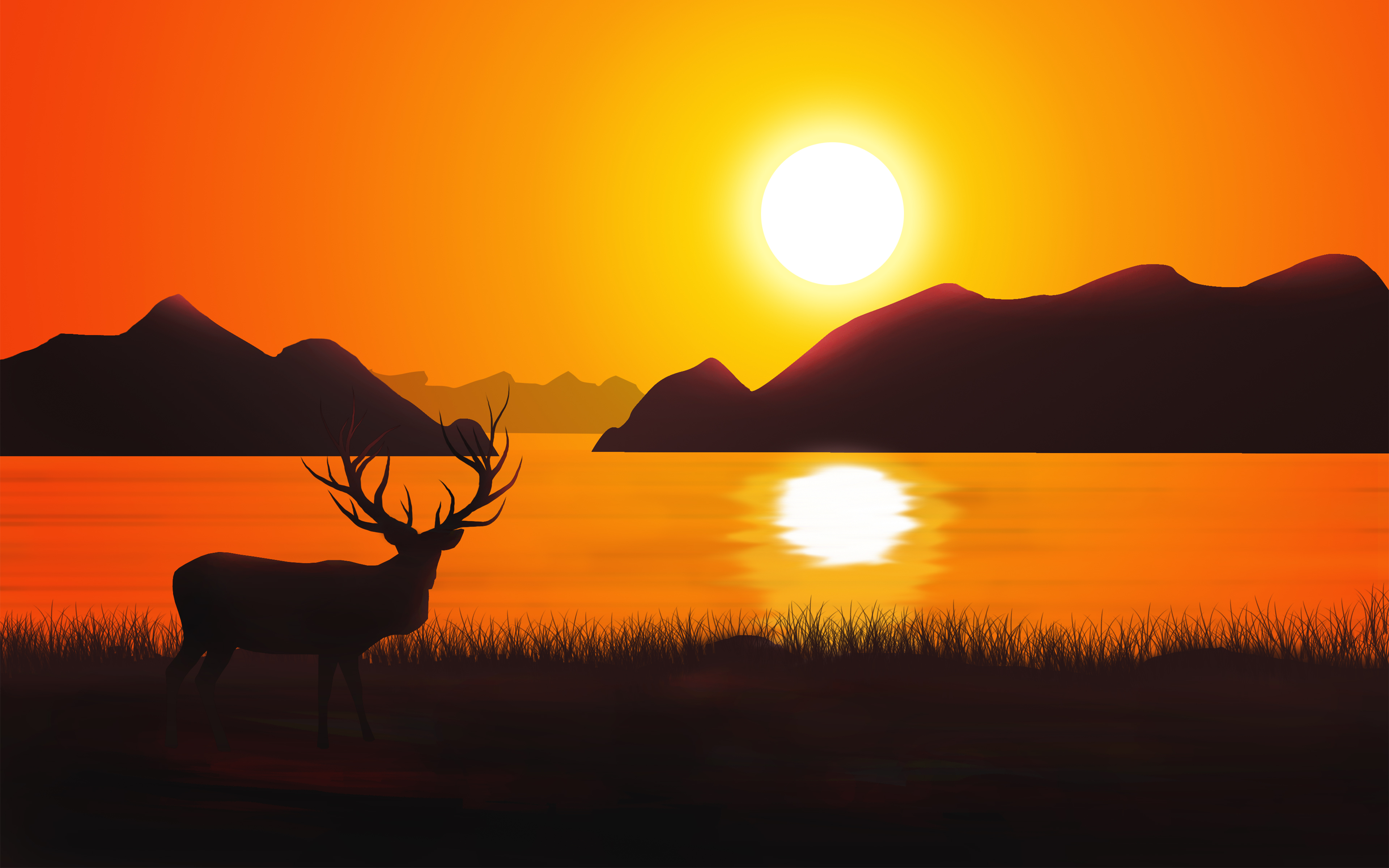 Sunset Deer Silhouette 4k Wallpapers - Nature Landscape Background Design -  3840x2400 Wallpaper 