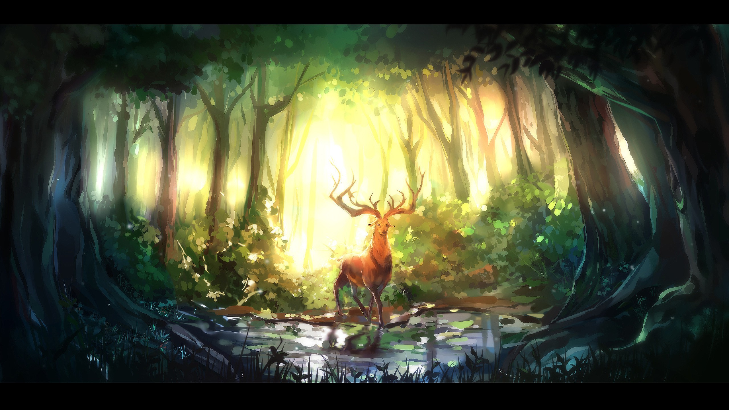 Forest Lake Art - HD Wallpaper 