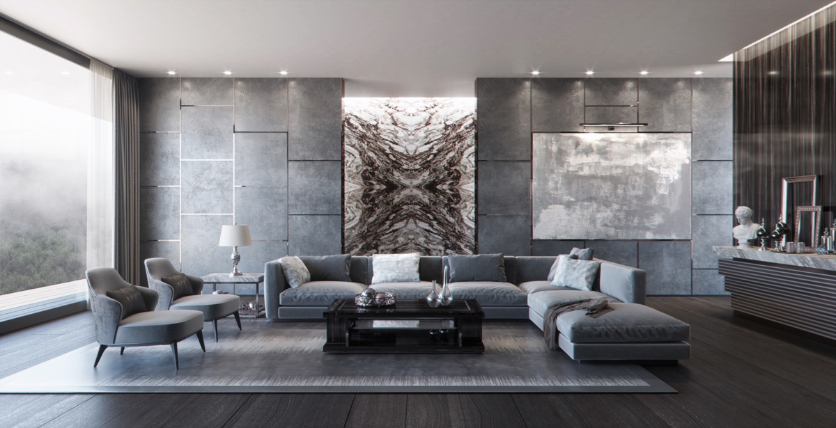 Grey Modern Living Room - HD Wallpaper 