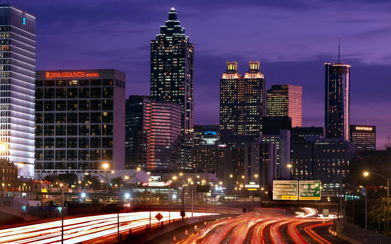 Atlanta Downtown Night View - HD Wallpaper 