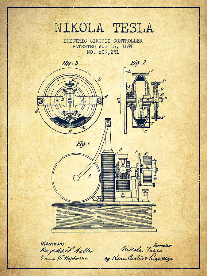 5 Nikola Tesla Electric Circuit Controller Patent Drawing - Nikola Tesla Drawing - HD Wallpaper 