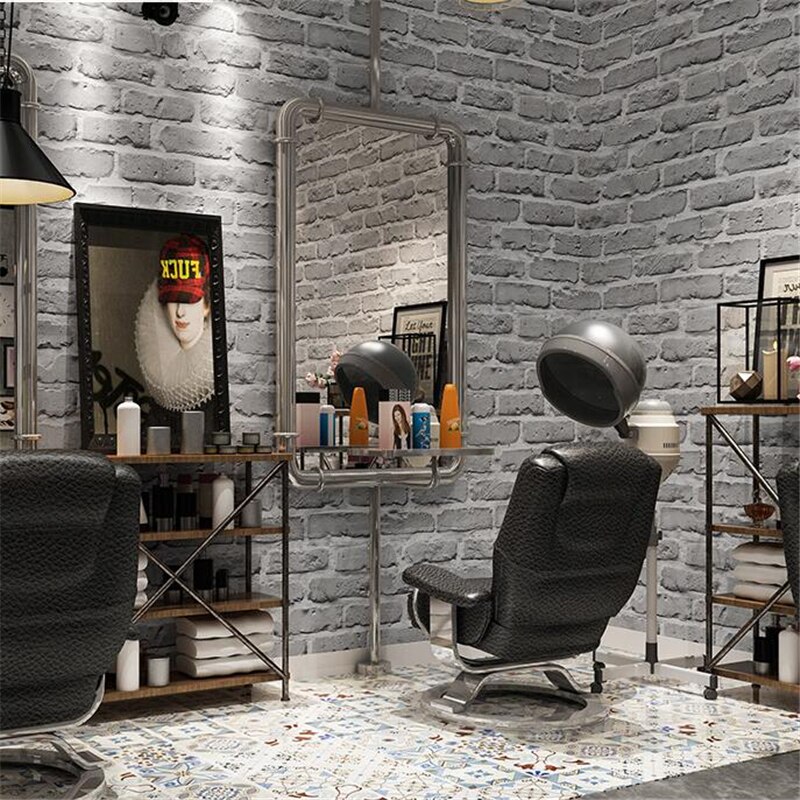 Beibehang Retro White Brick Wallpaper Antique Gray - Grey And White Barber Shop - HD Wallpaper 