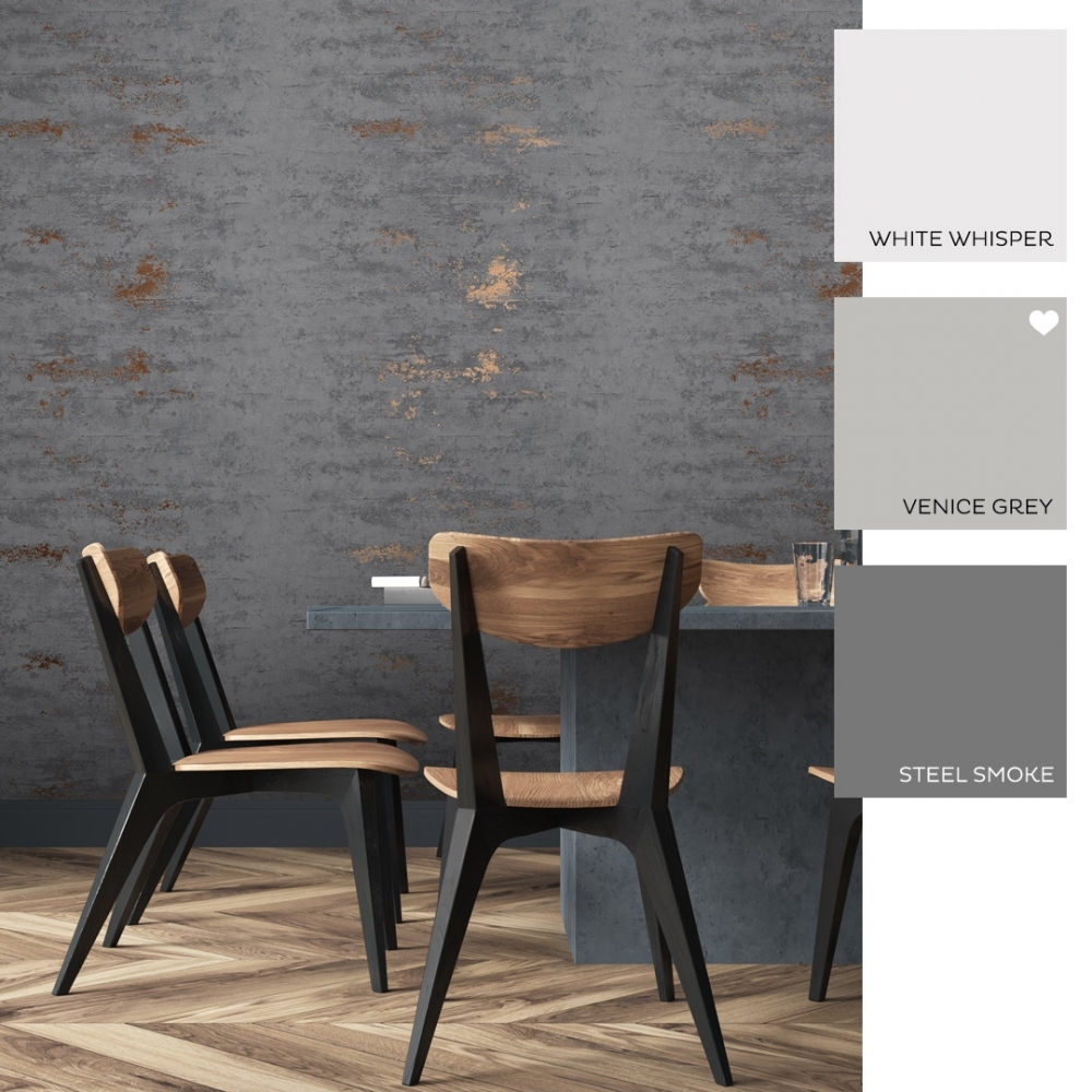 Venice Industrial Metallic Wallpaper Charcoal Copper - HD Wallpaper 
