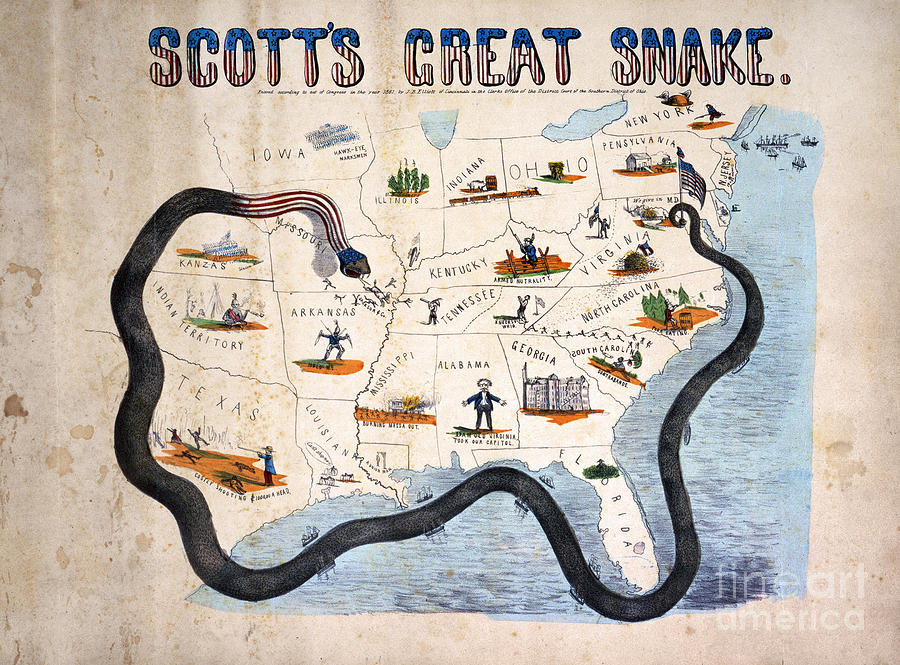 The Anaconda Plan Aka Scotts Great Snake - Civil War Map Scotts Great Snake 1861 - HD Wallpaper 