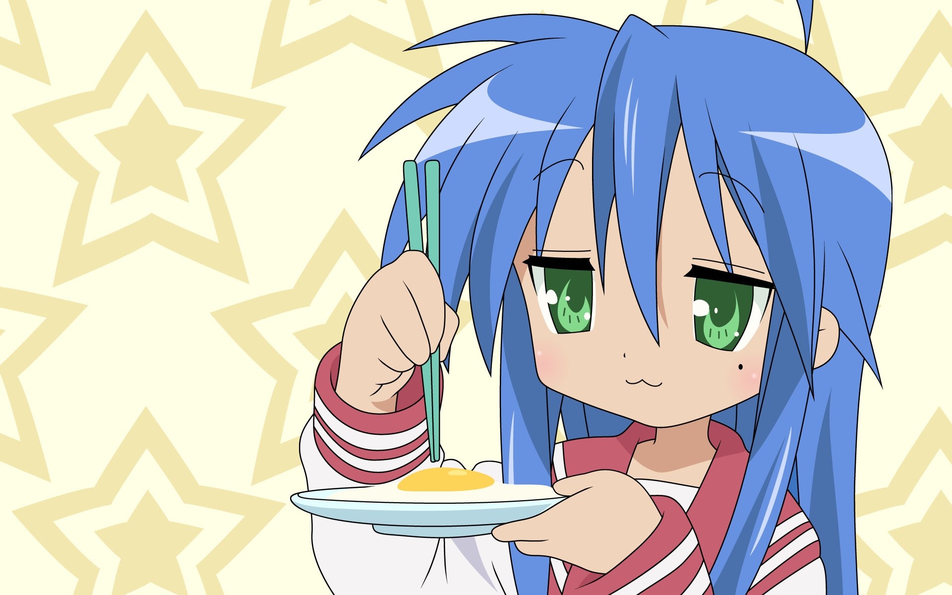 Wallpaper Izumi Konata, Lucky Star, Girl, Eggs, Chopsticks - Anime Girl 
