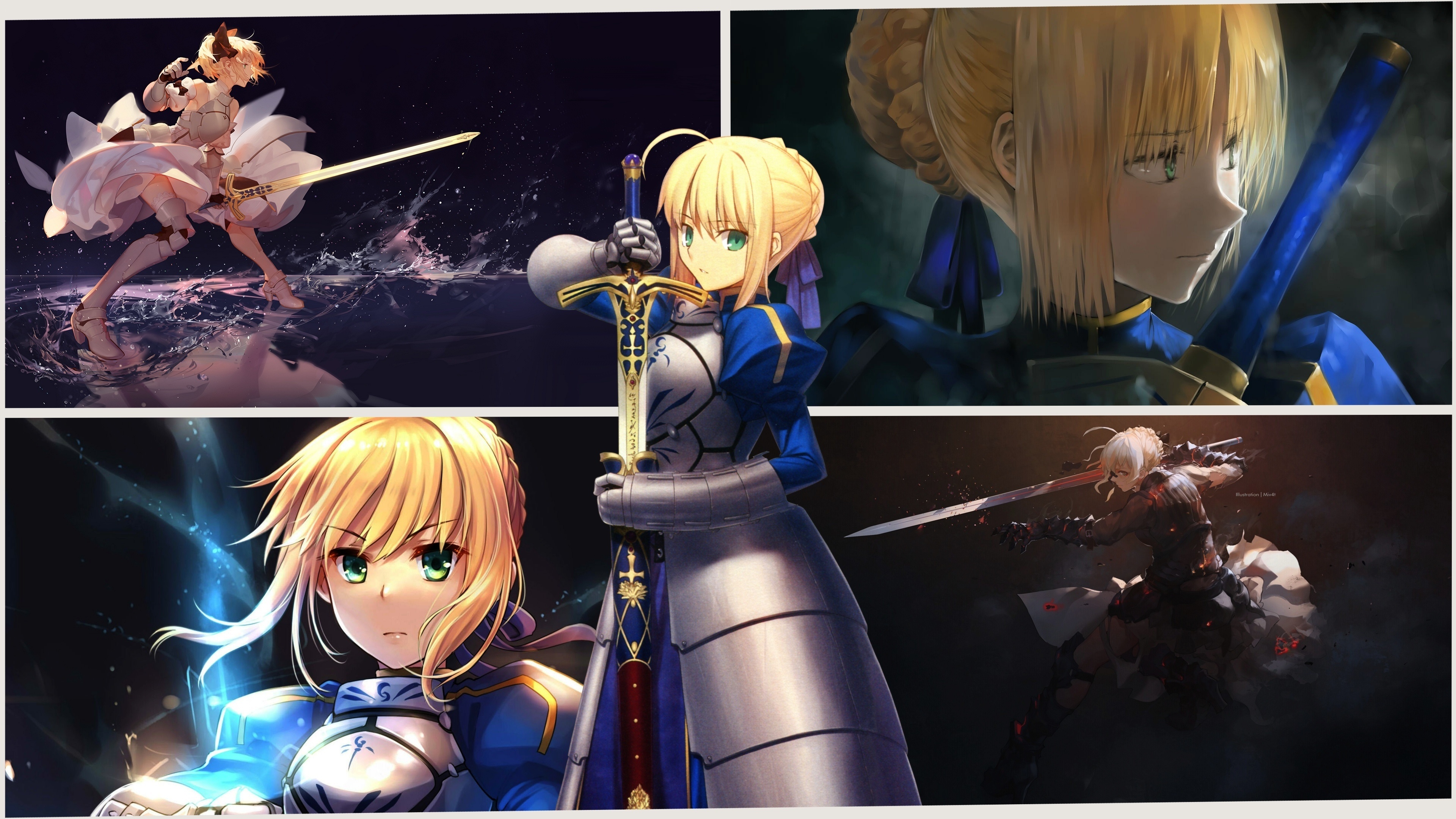 Collage, Saber Alter, Angry, Anime Girl, Fate/stay - Fate Stay Night Saber - HD Wallpaper 