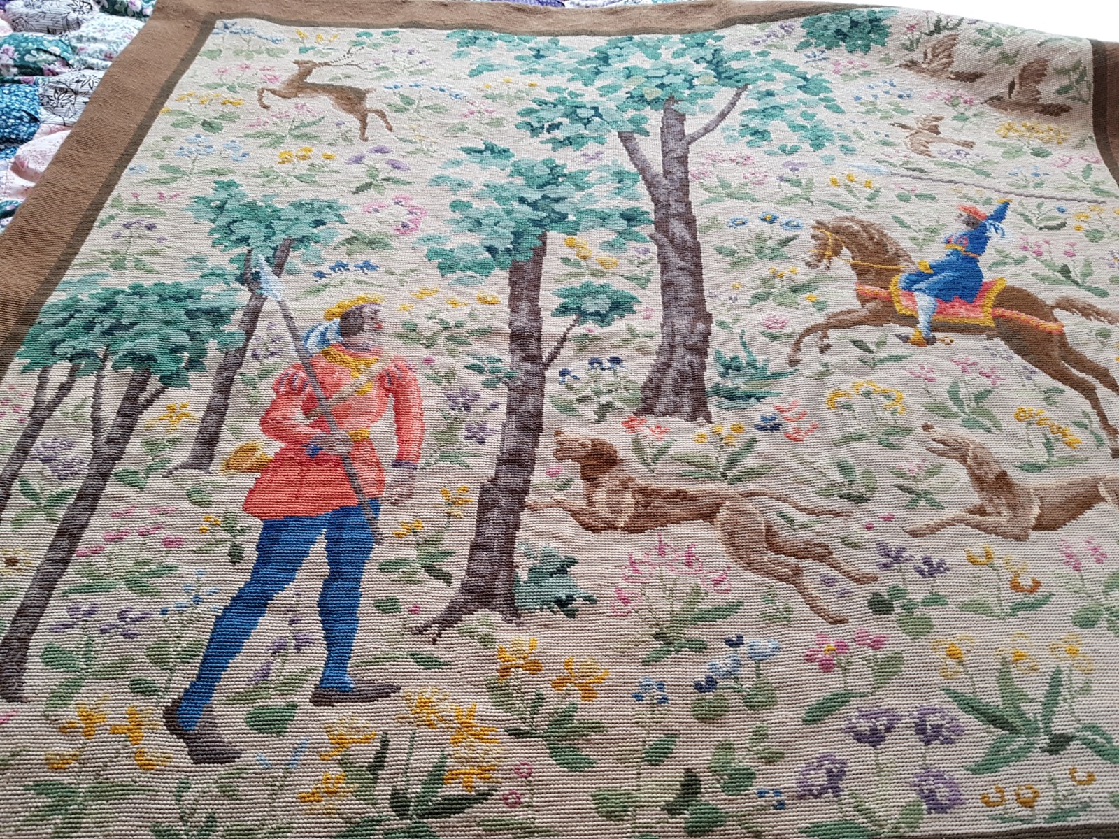 Large Antique Hand Embroidered Tapestry Needlework - Quilt - HD Wallpaper 