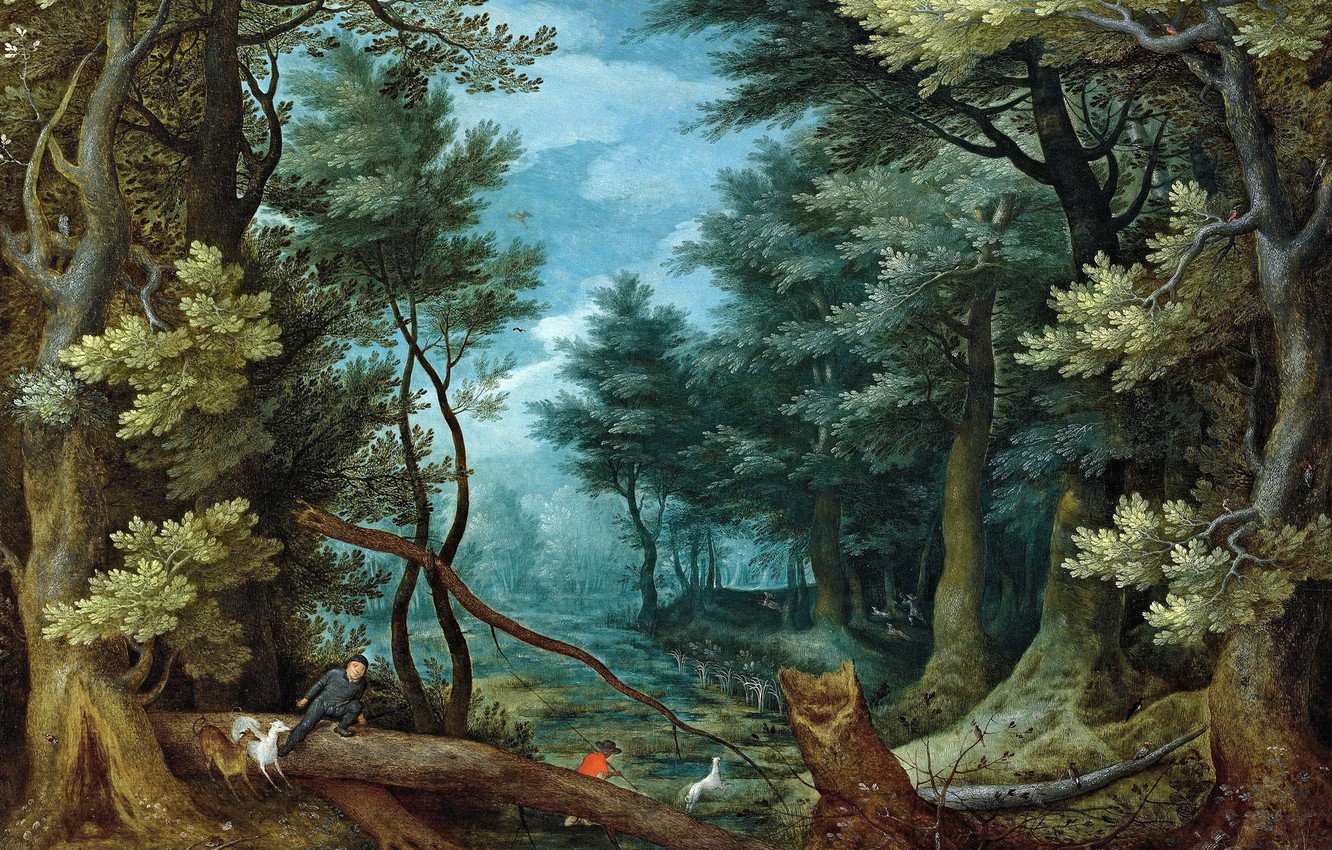 Photo Wallpaper Picture, Jan Brueghel The Elder, Forest - Deer Hunting Art - HD Wallpaper 