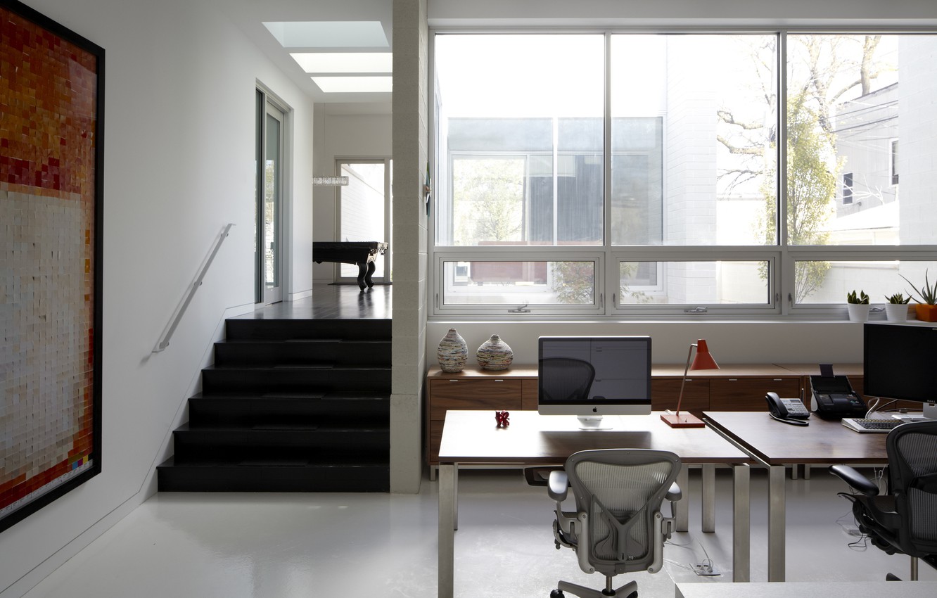 Photo Wallpaper Windows, Workplace, Home Office - Modern Glass Windows Office - HD Wallpaper 