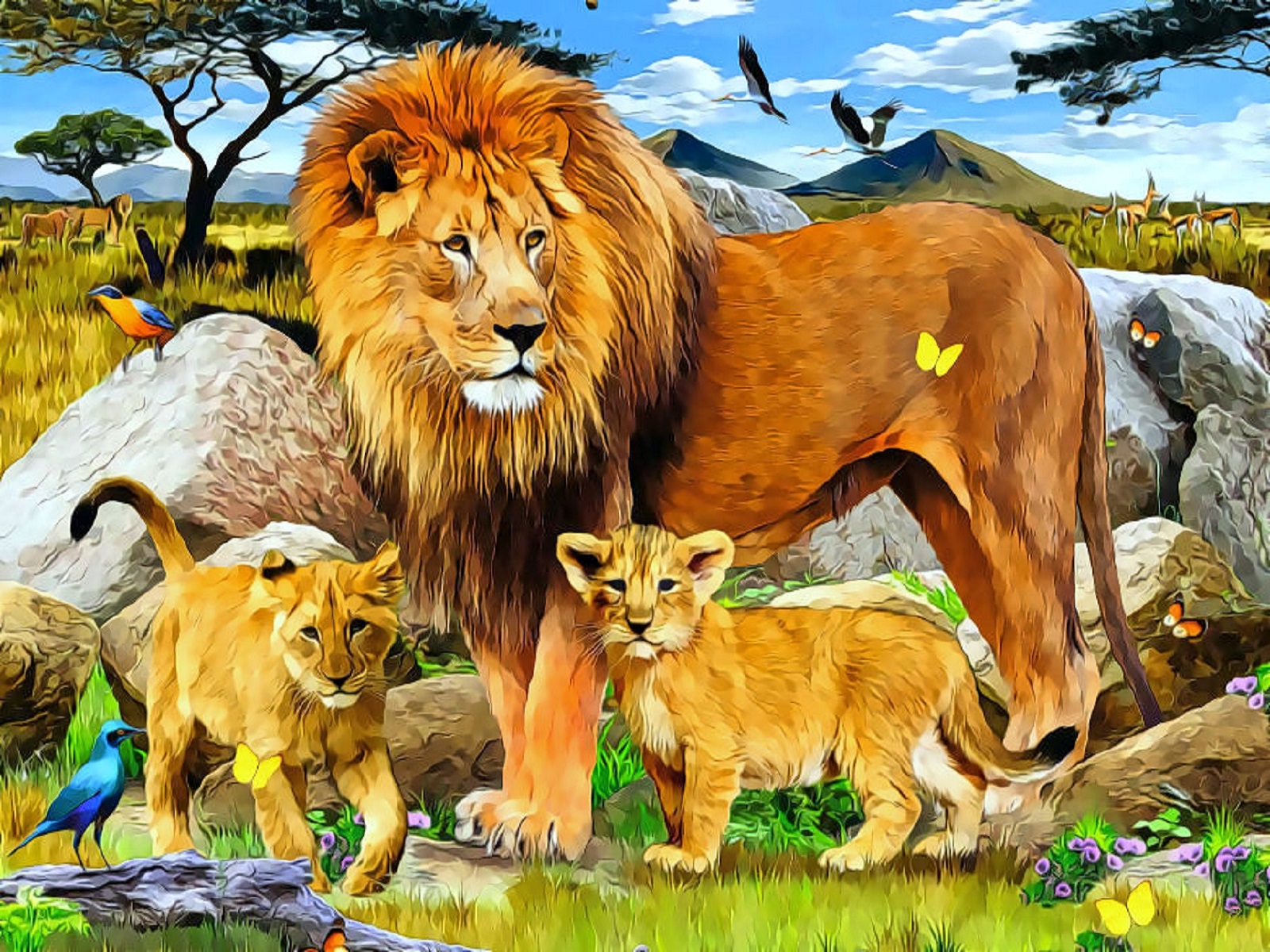 Lion Family With Jungle - HD Wallpaper 