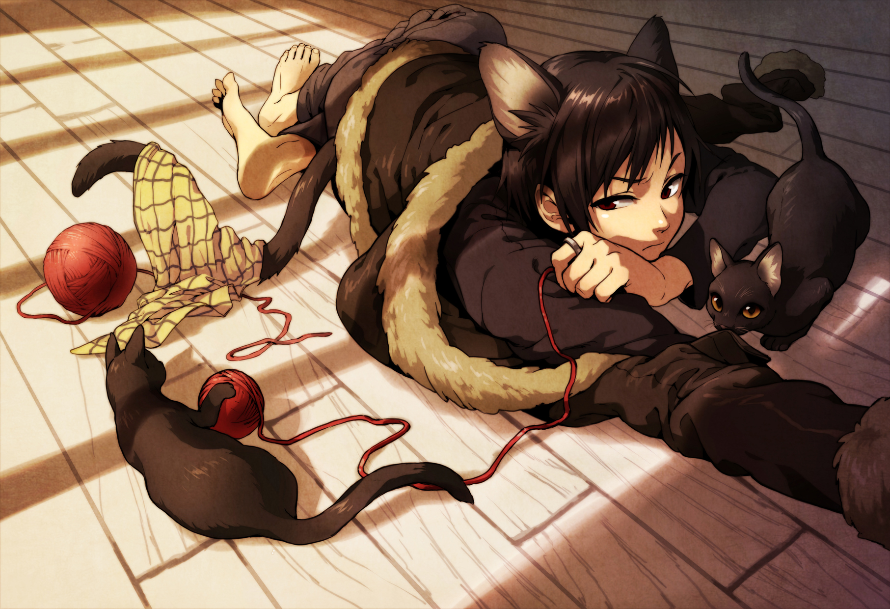 All Male Animal Animal Ears Barefoot Black Hair Cat - Anime Dog Boy And Cat  Girl - 1813x1240 Wallpaper 