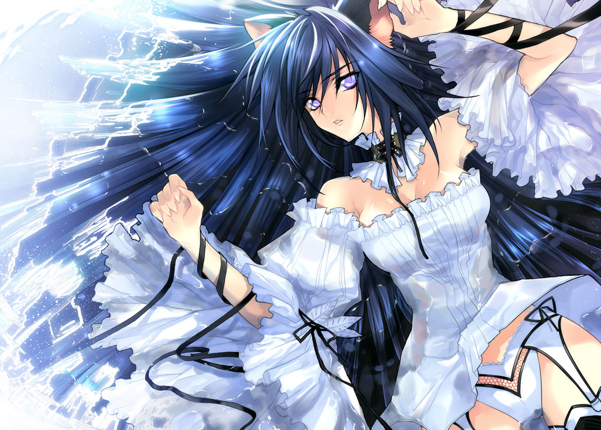 Anime, Beautiful, And Neko Image - Girl With Dark Blue Hair Anime - HD Wallpaper 